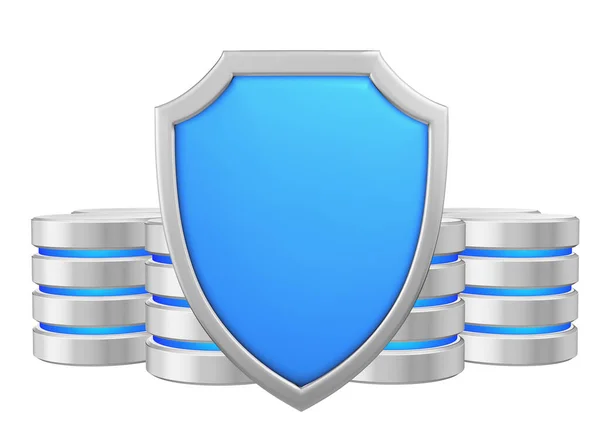 Data Bases Group Metal Blue Shield Protected Unauthorized Access Data — Stock Photo, Image