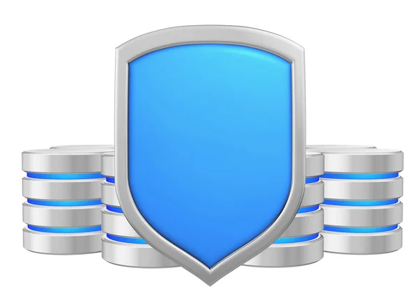 Databases Group Metal Blue Shield Protected Unauthorized Access Data Privacy — Stock Photo, Image