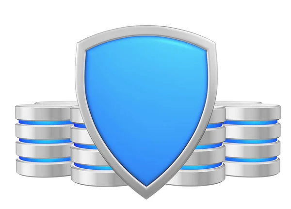 Data Bases Group Blue Metal Shield Protected Unauthorized Access Data — Stock Photo, Image