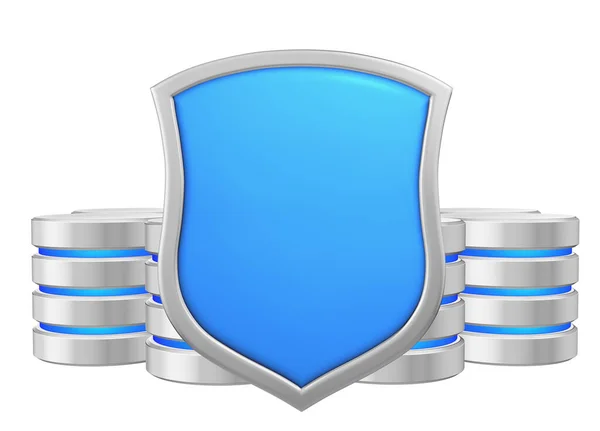 Databases Group Metal Blue Shield Protected Unauthorized Access Data Protection — Stock Photo, Image