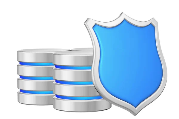 Data Bases Group Metal Blue Shield Right Protected Unauthorized Access — Stock Photo, Image