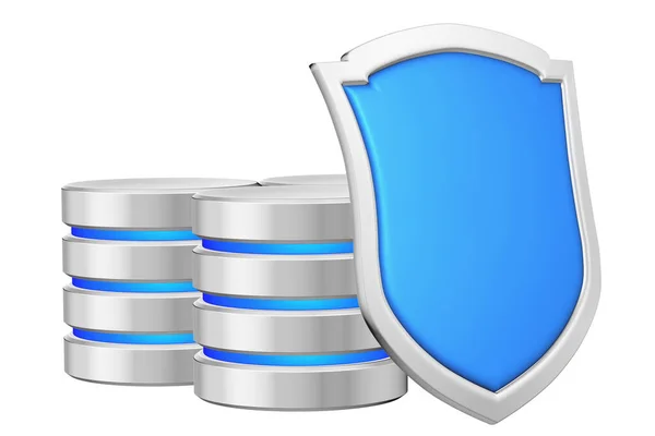 Databases Group Blue Metal Shield Right Protected Unauthorized Access Data — Stock Photo, Image