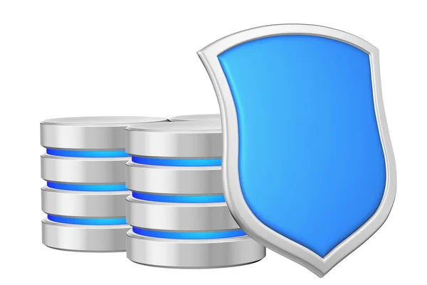 Databases Group Metal Blue Shield Right Protected Unauthorized Access Data — Stock Photo, Image