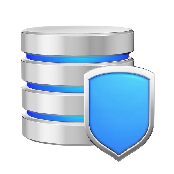 Database Metal Blue Shield Protected Unauthorized Access Data Privacy Concept — Stock Photo, Image