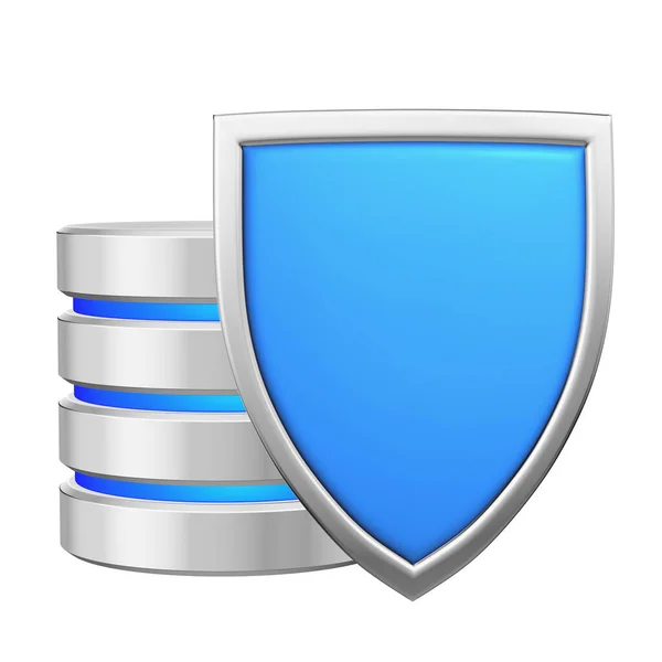 Database Metal Blue Shield Protected Unauthorized Access Data Protection Concept — Stock Photo, Image