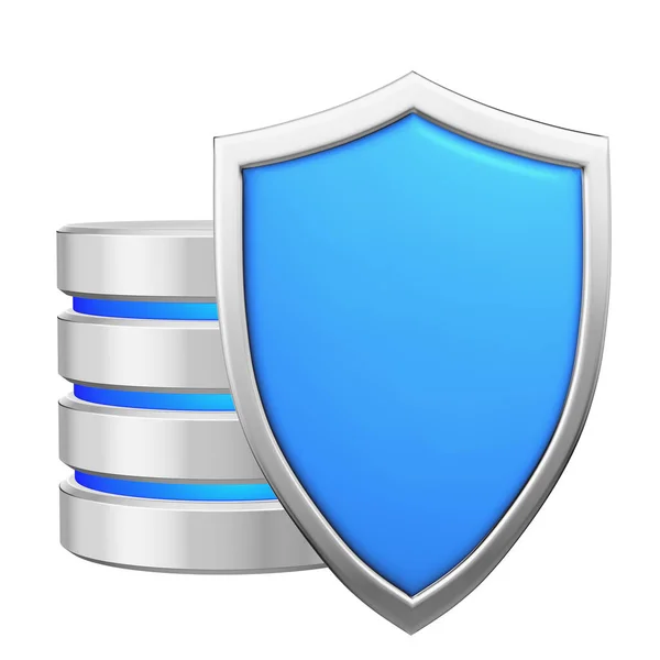 Database Blue Metal Shield Protected Unauthorized Access Data Protection Concept — Stock Photo, Image