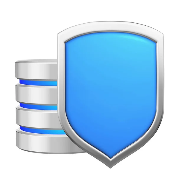 Database Metal Blue Shield Protected Unauthorized Access Data Privacy Concept — Stock Photo, Image