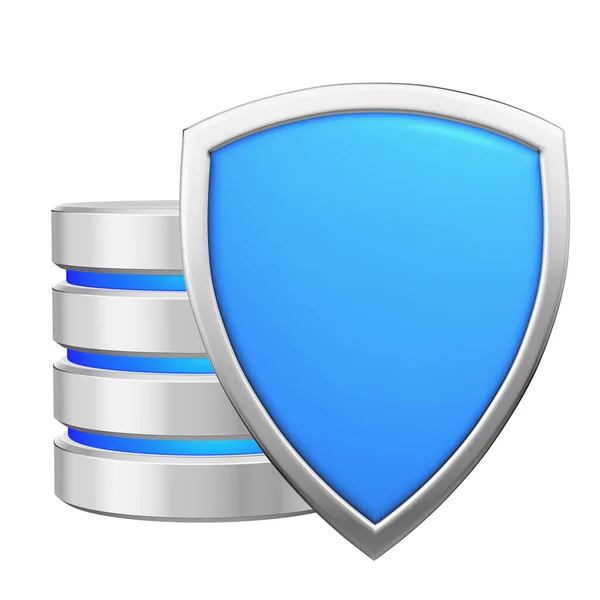 Data Base Blue Metal Shield Protected Unauthorized Access Data Privacy — Stock Photo, Image