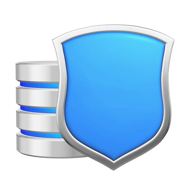 Database Metal Blue Shield Protected Unauthorized Access Data Protection Concept — Stock Photo, Image