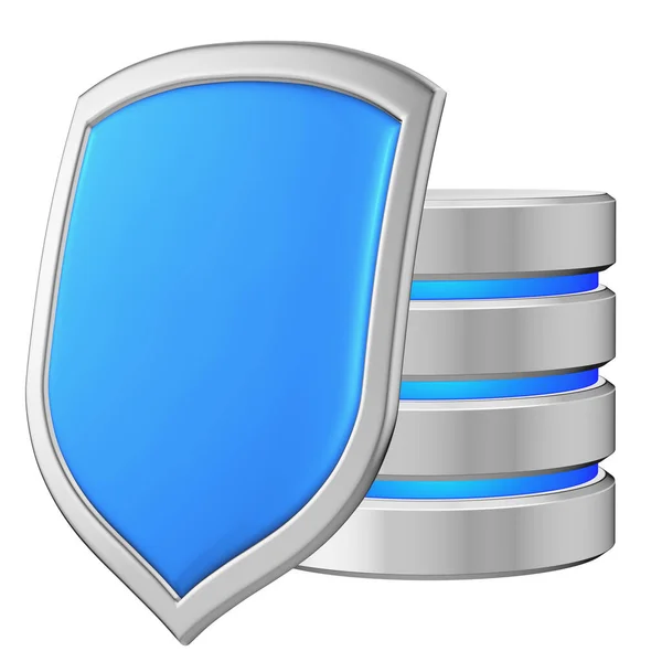 Database Metal Blue Shield Left Protected Unauthorized Access Data Privacy — Stock Photo, Image