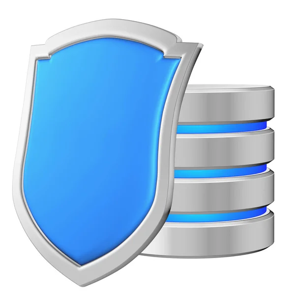 Database Blue Metal Shield Left Protected Unauthorized Access Data Privacy — Stock Photo, Image