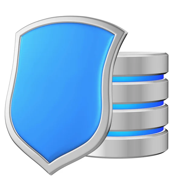 Database Metal Blue Shield Left Protected Unauthorized Access Data Protection — Stock Photo, Image