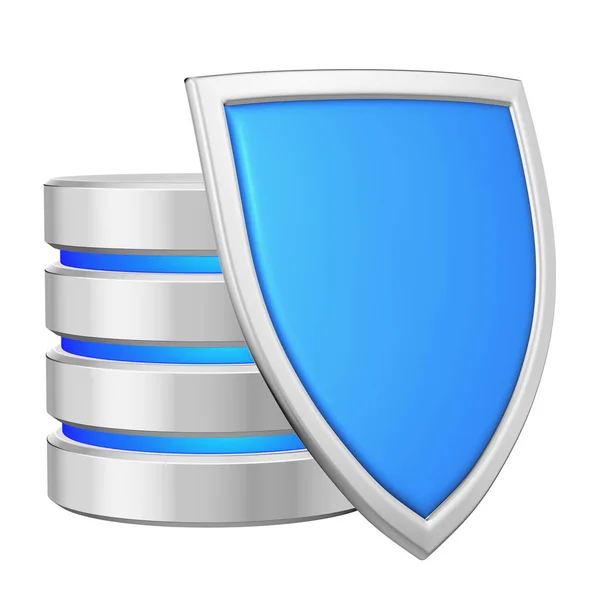 Database Metal Blue Shield Right Protected Unauthorized Access Data Protection — Stock Photo, Image