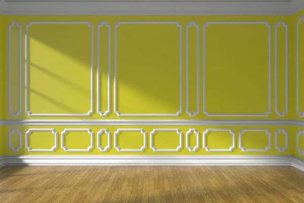 Sarı Boş Oda Dekoratif Klasik Tarz Kalıplar Duvarlarda Ahşap Parke — Stok fotoğraf