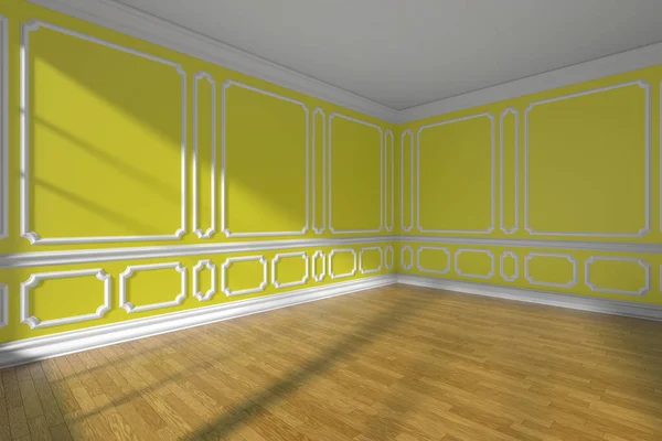 Intérieur Vide Chambre Jaune Avec Lumière Soleil Fenêtre Moulage Décoratif — Photo