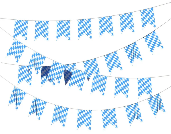 巴伐利亚党的旗帜系有蓝白格子图案的格子蓝旗 传统的巴伐利亚节装饰用白色背景隔开 3D插图 — 图库照片