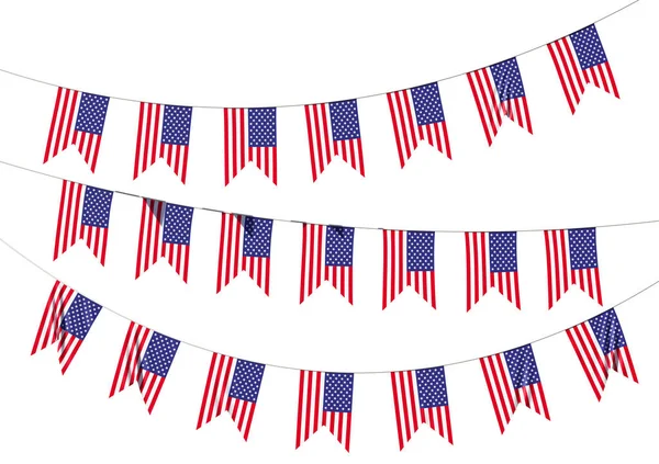 Strängar Amerikanska Flaggor Dekorativa Hängande Bunting Ljusa Usa Patriotiska Flaggor — Stockfoto