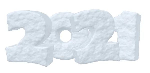 2021年新年快乐标志文字 用雪字书写 冬天符号3D 白色背景下孤立的图画 — 图库照片