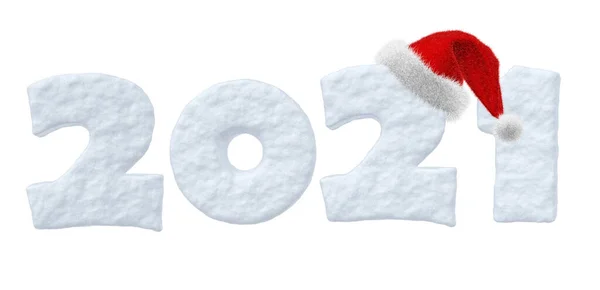 2021 Happy New Year Sign Text Made Snow Numbers Santa — Stock Photo, Image