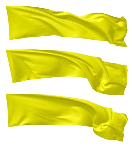 Long Yellow Flag Flying Waving Wind Isolated White Collection Illustration — Stock Photo, Image