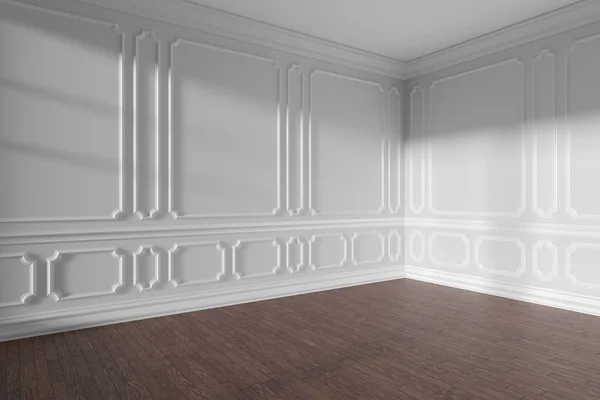 White Empty Room Interior Sunlight Window Decorative Classic Style Molding — Stock Photo, Image