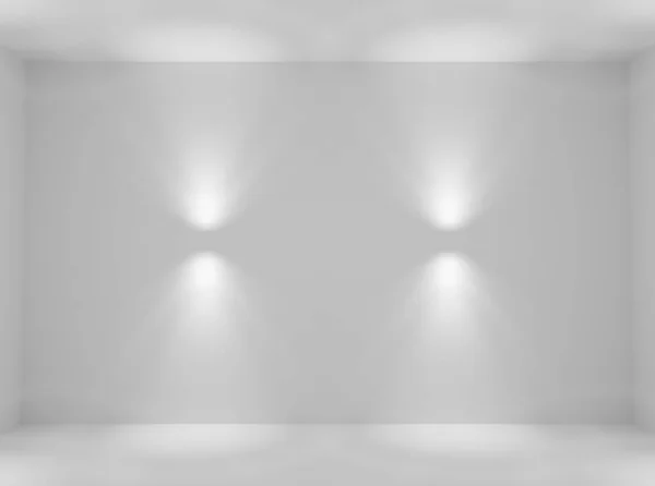 Abstrakte Leere Weiße Wand Mit Lampen Scheinwerfer Mit Wänden Boden — Stockfoto