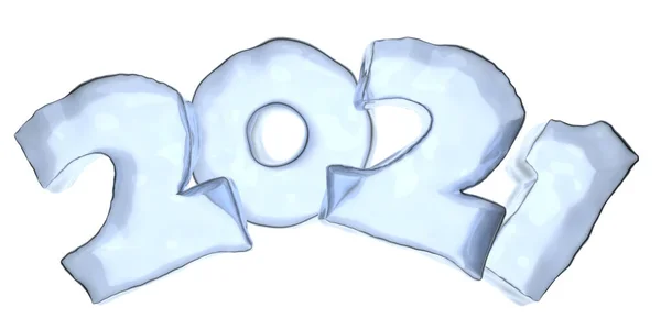 2021 Mutlu Yıllar Yazılı Sayılar Açık Mavi Buzdan Yapılmış Kış — Stok fotoğraf