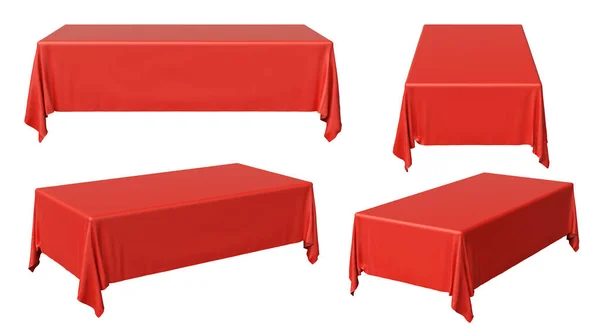 红色矩形桌布 白色孤立 3D插图集合 — 图库照片
