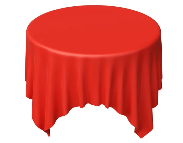 红色圆形桌布 角度与白色隔离 3D插图 — 图库照片
