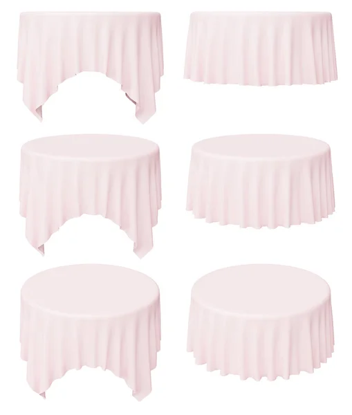 Set Tovaglie Rotonde Rosa Isolato Bianco Collezione Illustrazione — Foto Stock