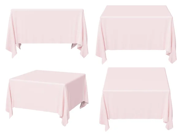 ピンクの正方形のテーブルクロスセットは白 3Dイラストコレクションに分離 — ストック写真