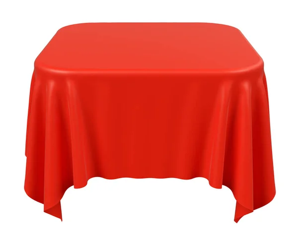 Rode Vierkante Tafelkleed Met Afgeronde Hoeken Geïsoleerd Wit Illustratie — Stockfoto