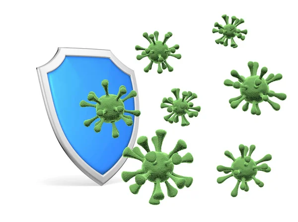 Sköldskydd Form Virus Och Bakterier Isolerad Vit Bakgrund Illustration Coronavirus — Stockfoto