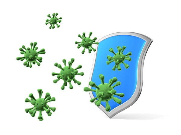 Ασπίδα Προστασία Μορφή Ιών Και Βακτηριακών Κυττάρων Απομονωμένη Απεικόνιση Coronavirus — Φωτογραφία Αρχείου