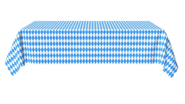 Oktoberfest矩形桌布与蓝白格子图案隔离在白色 前视图 传统Oktoberfest节日装饰 3D插图 — 图库照片
