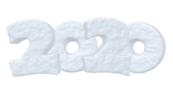 雪で作られた数で書かれた新年2020サインテキスト 冬の雪のシンボル3Dイラスト白で隔離 — ストック写真
