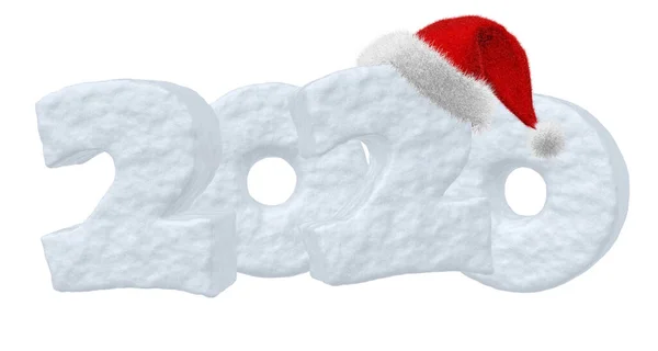 Nowy Rok 2020 Znak Tekst Napisany Liczbami Wykonane Śniegu Santa — Zdjęcie stockowe