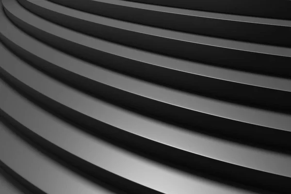 上向きの階段の丸みを帯びた黒の階段で 柔らかい光を閉じて斜めのビューからの影3Dイラスト抽象的な黒の背景 — ストック写真