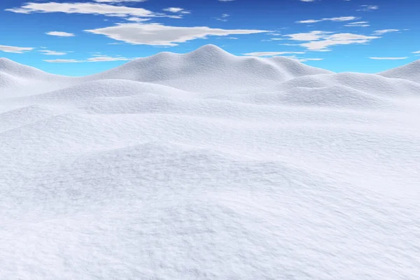 雪山雪白 雪面平缓 冬季蓝天明净 白云满天 冬季雪色3D图景 — 图库照片
