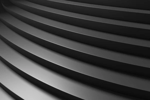 从柔和轻盈的特写镜头看向上楼梯的黑色圆形爬楼梯 3D插图 抽象的黑色背景 — 图库照片