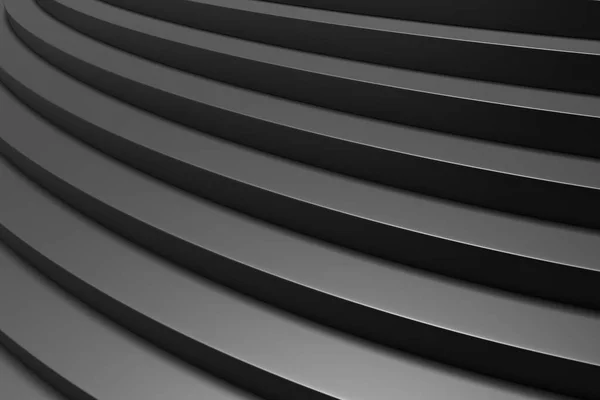 向上楼梯的圆形黑色爬楼梯 阴影来自轻柔的特写镜头 3D插图 抽象的黑色背景 — 图库照片