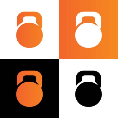 Kettlebell siluet logosu, fitness kulübü simgesi, düz vektör illüstrasyonu