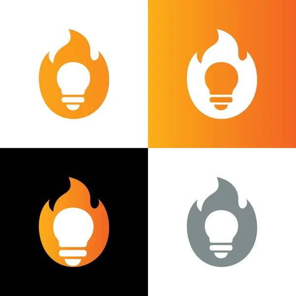 热门理念标识概念 灯泡和消防图标 火焰和灯泡符号 — 图库矢量图片