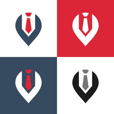 İş yeri logo simgesi tasarımı, takım elbise ve kravat sembollü harita broşu - Vektör