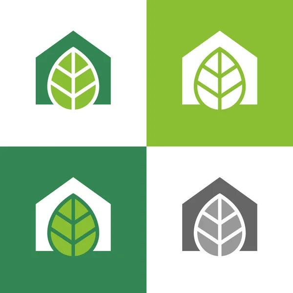 Diseño Del Logotipo Del Edificio Casa Verde Icono Casa Respetuoso — Vector de stock