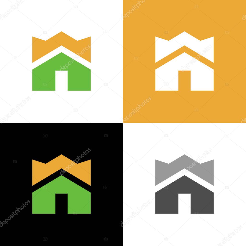 Crown and house logo concept, king home icon design, vector illustration