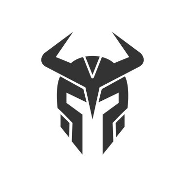 Viking savaşçı miğferi logosu, ortaçağ savaşçı zırhı sembolü, siyah siluet çizimi - Vektör