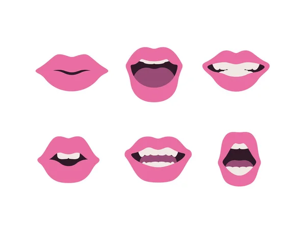 Menselijke Lippen Set Vlakke Stijl Vector Illustratie Geïsoleerd Witte Achtergrond — Stockvector