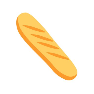 Düz tasarım tarzında uzun ekmek çizimi, beyaz arkaplanda izole edilmiş - Vektör