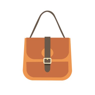 Çanta vektör simgesi, askı çantası düz illüstrasyon vektörü, çanta klipsi, kahverengi omuz çantası moda tasarımı